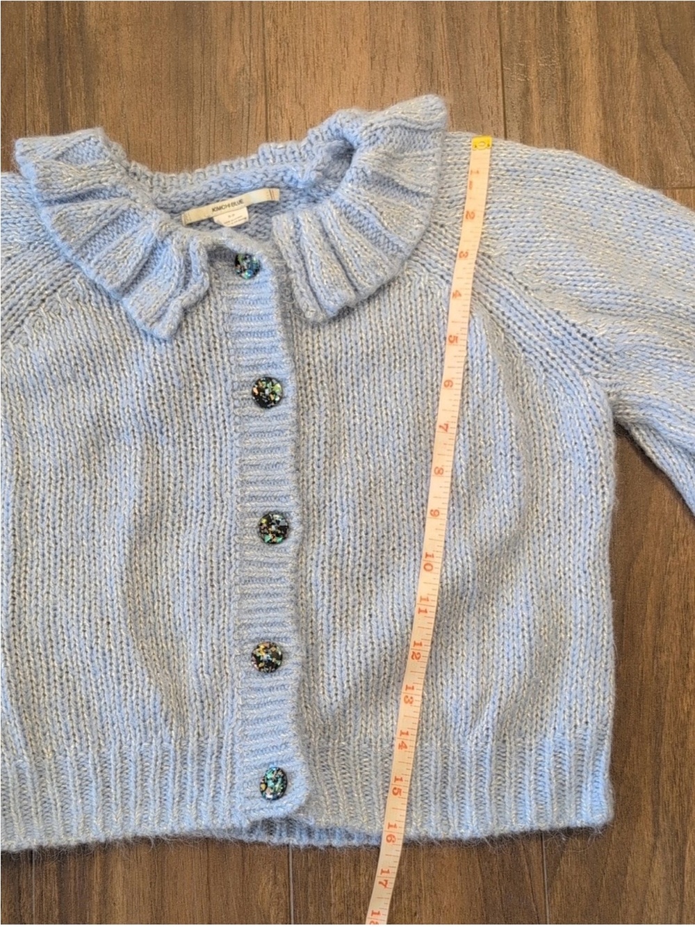 UO Kimchi Blue iridescent Knit Light Blue Button up cropped sweater - Picture 9 of 9